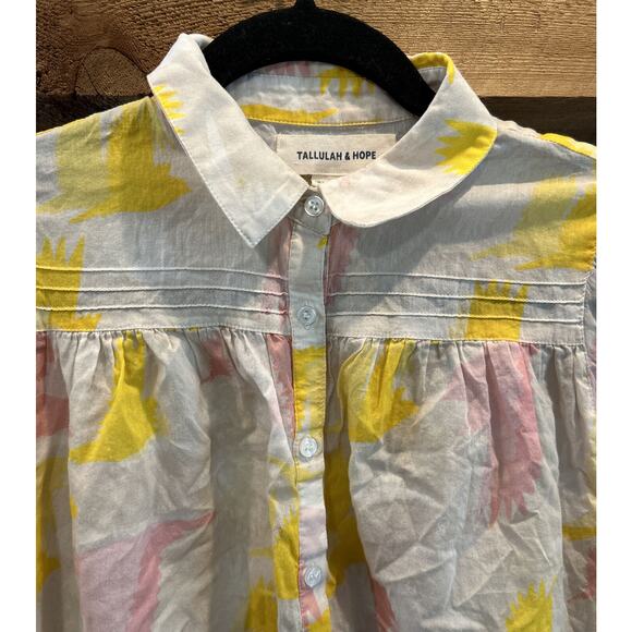 womens TALLULAH & HOPE cream/yellow/pink button up long sleeve shirt sz 4 *C1 - Picture 2 of 4